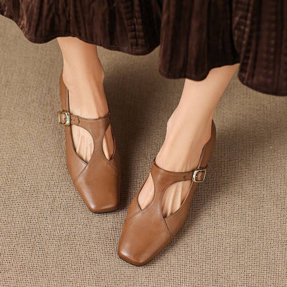 Veyla Square-Toe Genuine Leather Heels