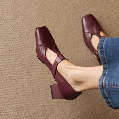 Veyla Square-Toe Genuine Leather Heels