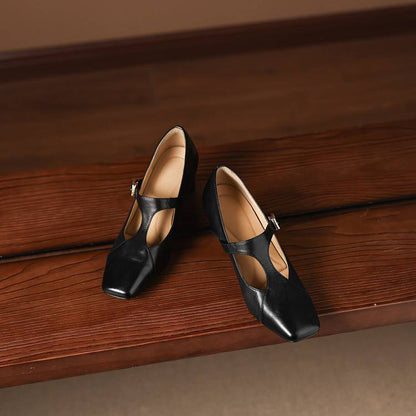 Veyla Square-Toe Genuine Leather Heels
