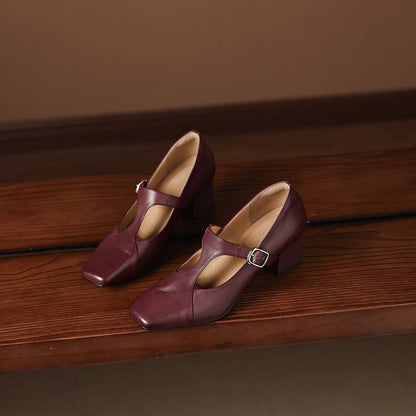 Veyla Square-Toe Genuine Leather Heels