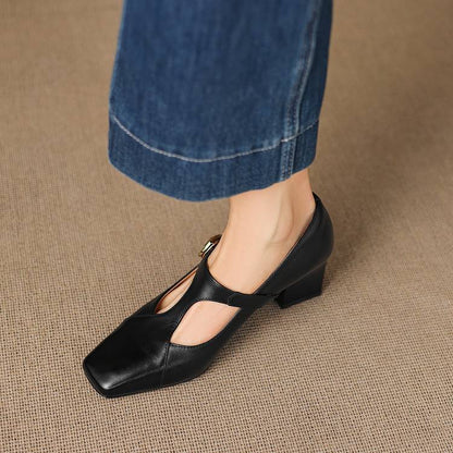 Veyla Square-Toe Genuine Leather Heels