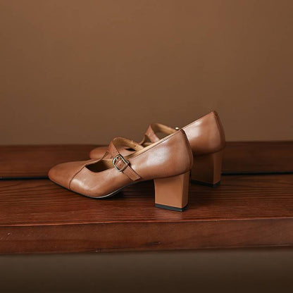 Veyla Square-Toe Genuine Leather Heels