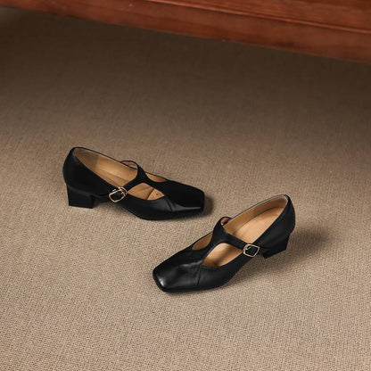 Veyla Square-Toe Genuine Leather Heels