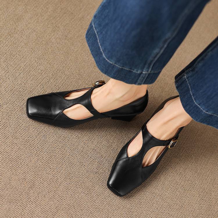 Veyla Square-Toe Genuine Leather Heels