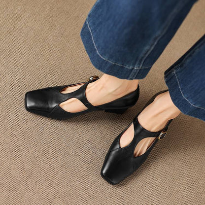 Veyla Square-Toe Genuine Leather Heels