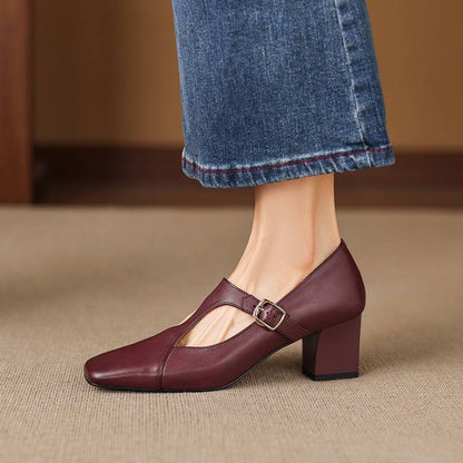 Veyla Square-Toe Genuine Leather Heels