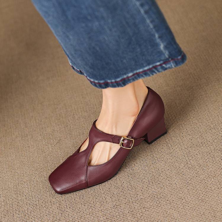 Veyla Square-Toe Genuine Leather Heels